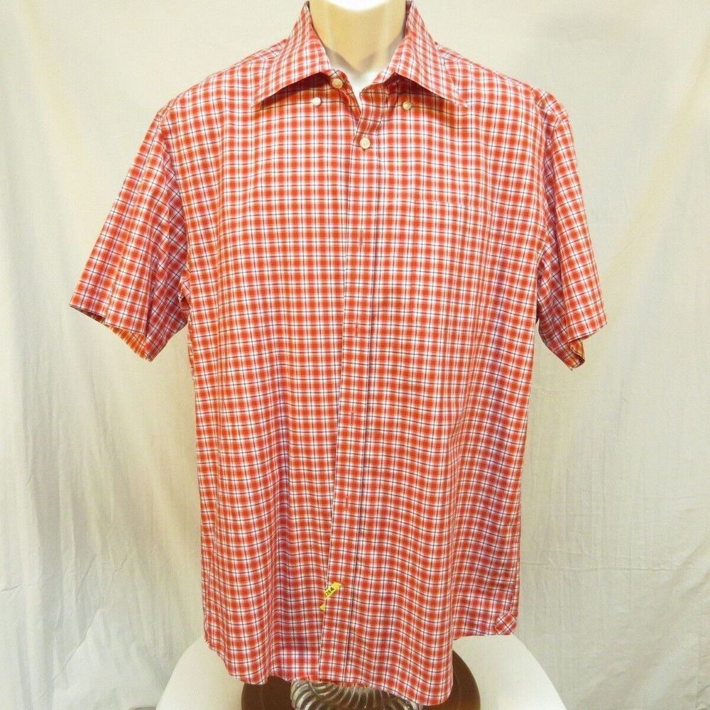 LINCS David Chu Shirt Red Plaid Casual  Button Up with front pocket Size L
